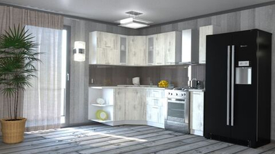 Кухонный гарнитур Алина оптима 1500*1800 мм, каркас ЛДСП, фасад ЛДСП; Стекло, Белый/Пайн белый