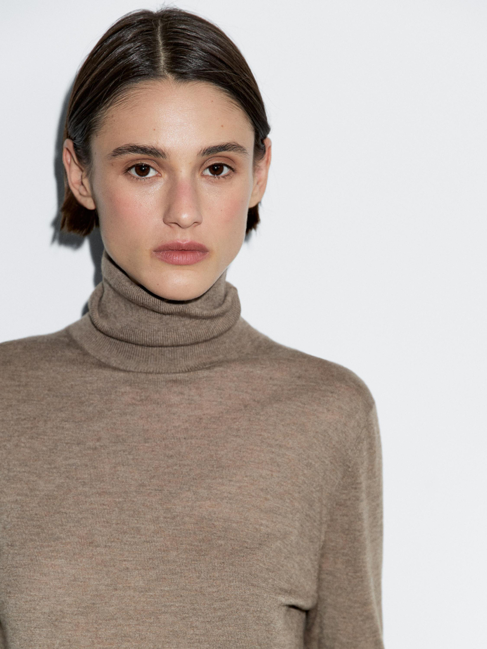 Massimo Dutti Свитер из смесовой шерсти с высоким воротником, кротово-коричневый