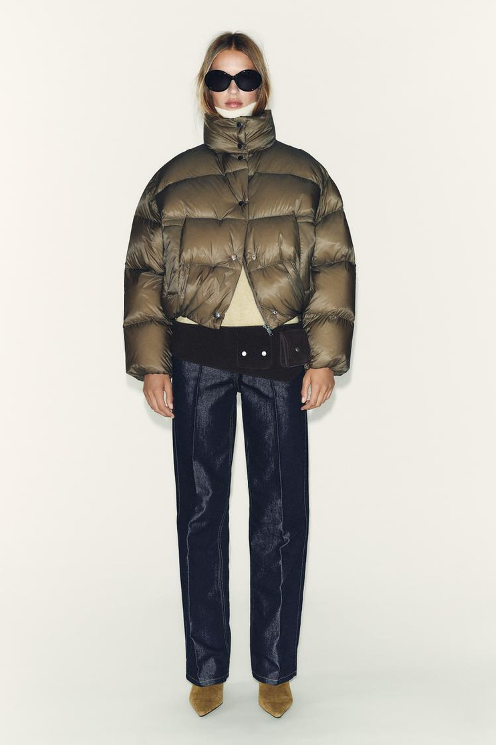 ZARA КОРОТКИЙ ПУХОВИК WATER REPELLENT WINDPROOF, ХАКИ