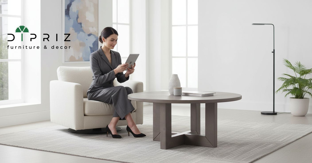 Журнальный столик, 100х100х45, Куклей, кофейный, круглый, деревянный, серый, Dipriz