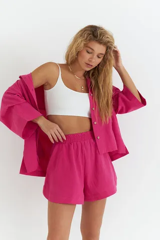 Шорты из вареного хлопка цвета фуксия