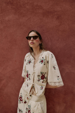 ZARA ТОП С ВЫШИВКОЙ, ЭКРЮ