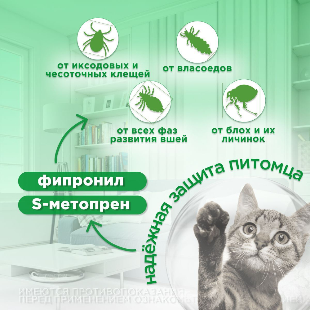 Капли для кошек до 5кг от блох, клещей, вшей, власоедов, а так же для лечения ушной чесотки и предотвращения нападения комаров БлохНэт Форте (Астрафарм), 1пипетка