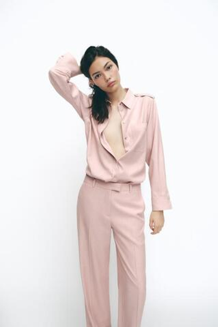 ZARA РУБАШКА С КАРМАНОМ, РОЗОВЫЙ