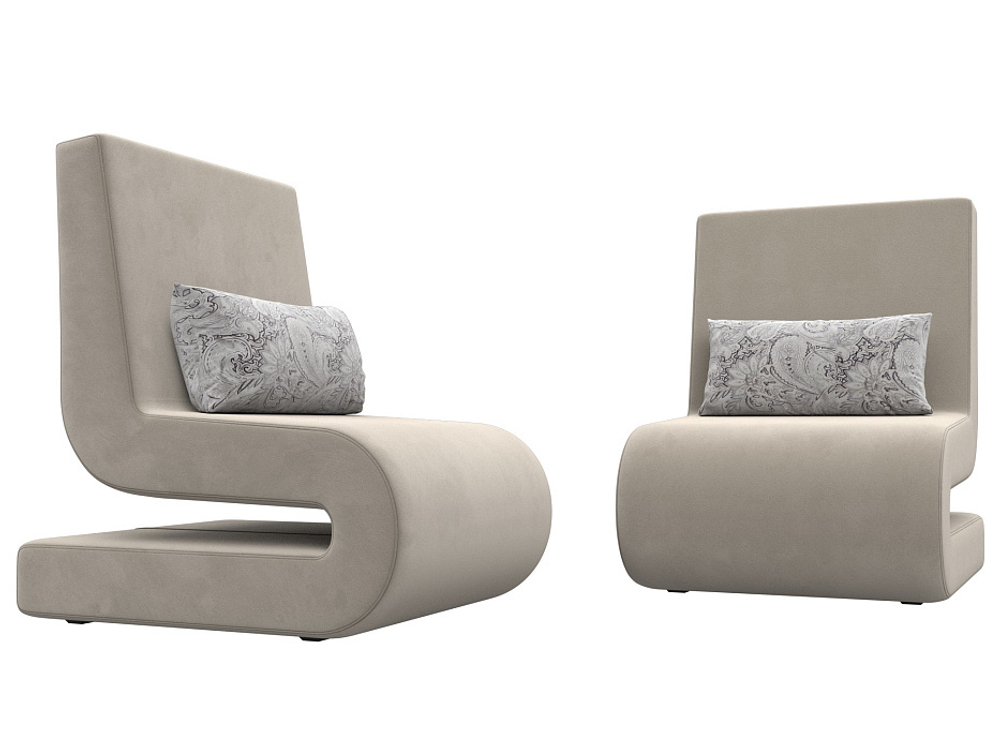 Кресло Волна (2 шт.), бежевый/серый, Микровельвет\Велюр, 115666