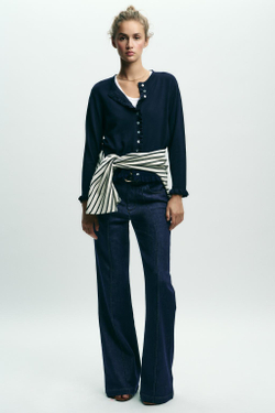 ZARA ТРИКОТАЖНЫЙ КАРДИГАН С ВОЛАНАМИ, МОРСКОЙ СИНИЙ