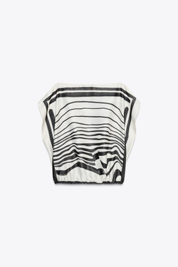 ZARA ТОП С ПРИНТОМ ZW COLLECTION, ЧЕРНЫЙ/ЭКРЮ