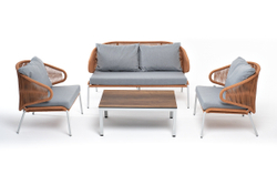 "Милан" лаунж-зона 4-местная плетеная из роупа (веревки), каркас алюминиевый светло-серый, роуп оранжевый меланж