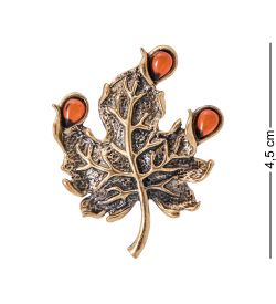 AM- 507 Брошь «Лист Винограда Дождь» (латунь, янтарь)