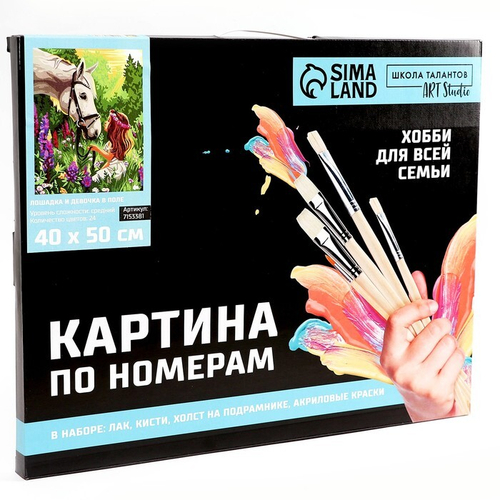 Картина по номерам на холсте с подрамником "Лошадка и девочка в поле" 40*50 см 7153381