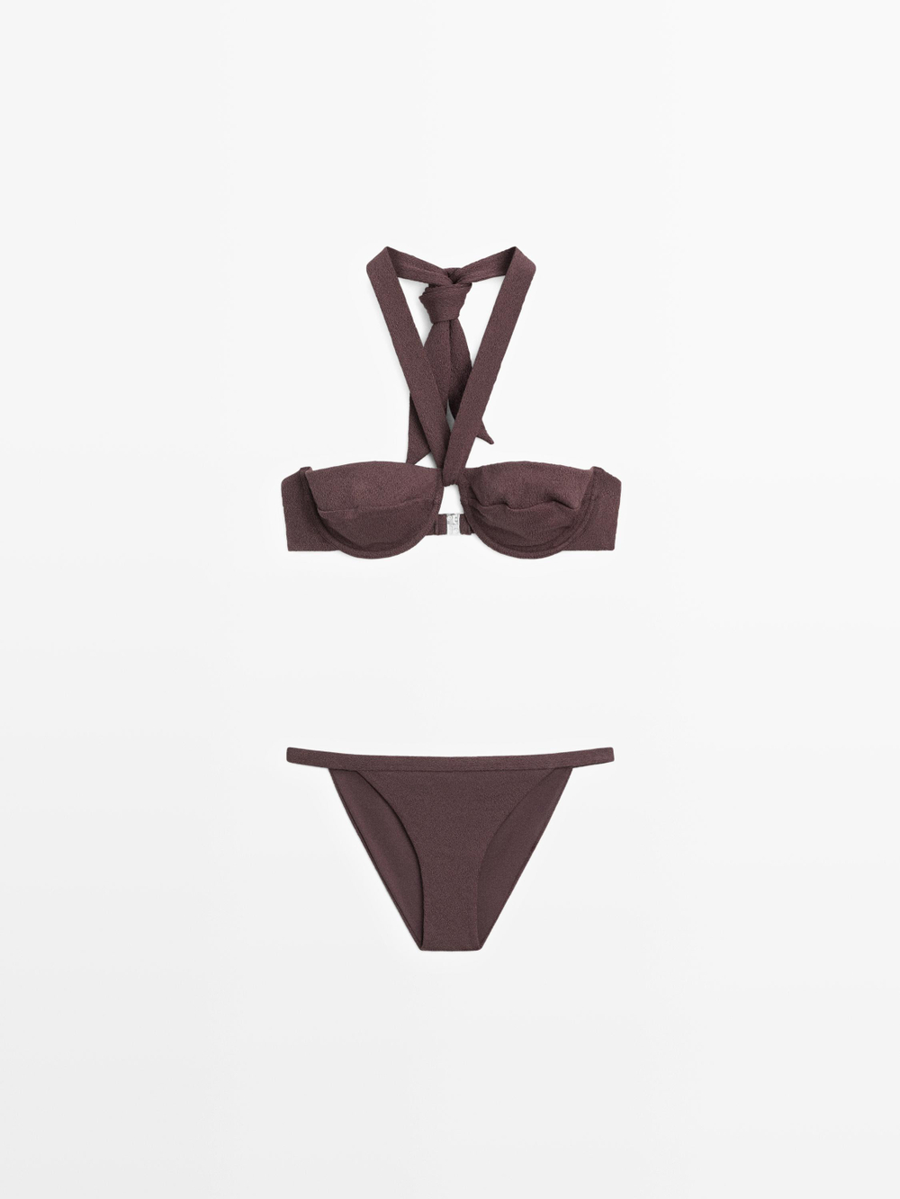 Massimo Dutti Плавки бикини из рельефной ткани, коричневый