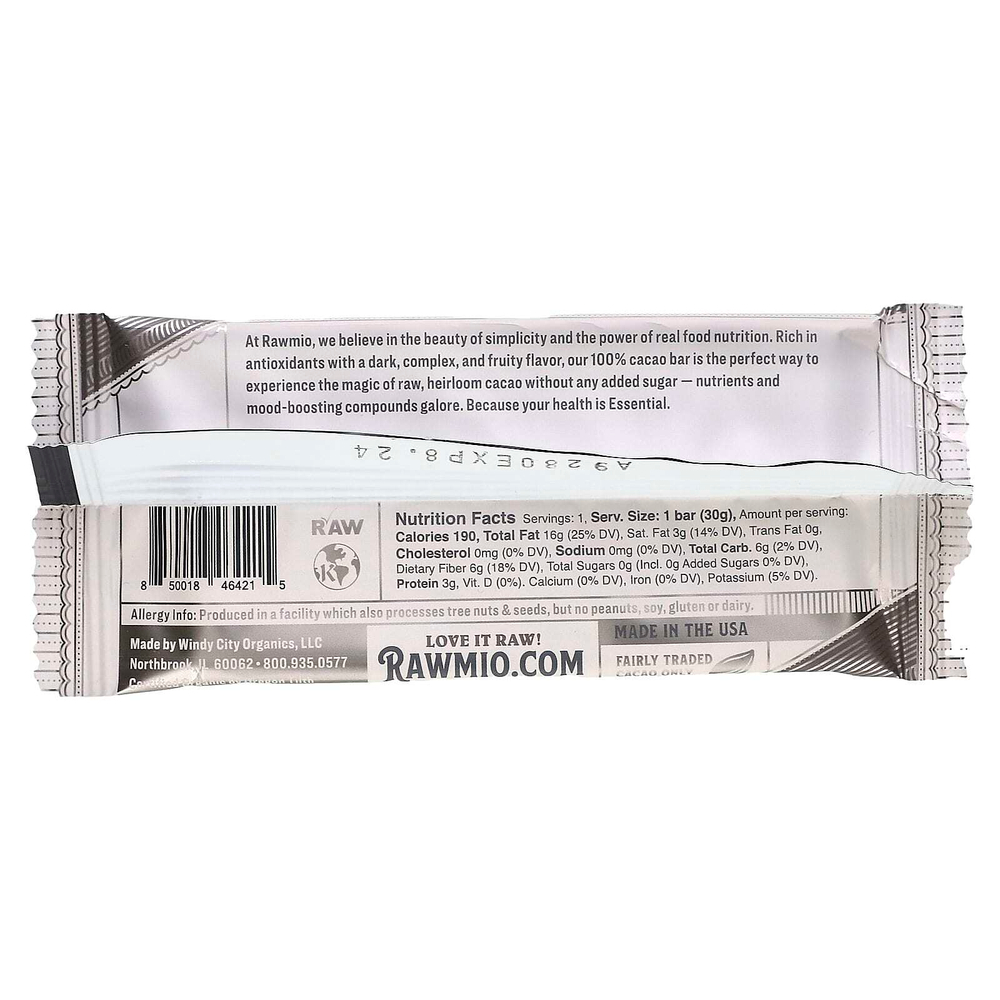 Rawmio, Essential Bar, органический необработанный шоколад, 100% какао, несладкий, 30 г (1,1 унции)