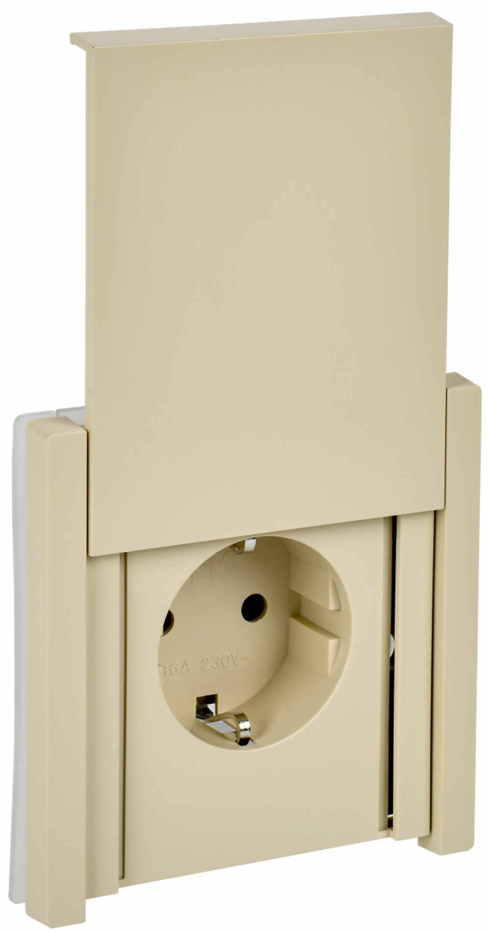 FORTE&PIANO Розетка 1-местная с заземлением с защитными шторками и крышкой безвинтовое крепление 16А IP44 FP419 ваниль IEK