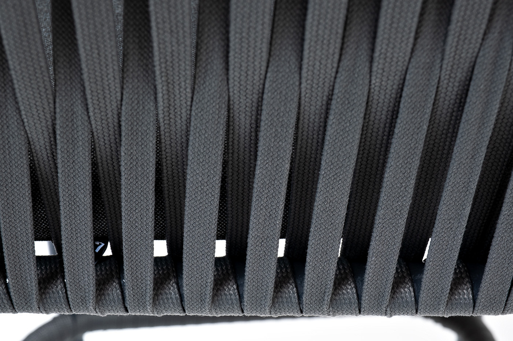 "Бордо" стул барный плетеный из роупа, каркас из стали темно-серый (RAL7024) муар, роуп серый 15мм, ткань темно-серая 027