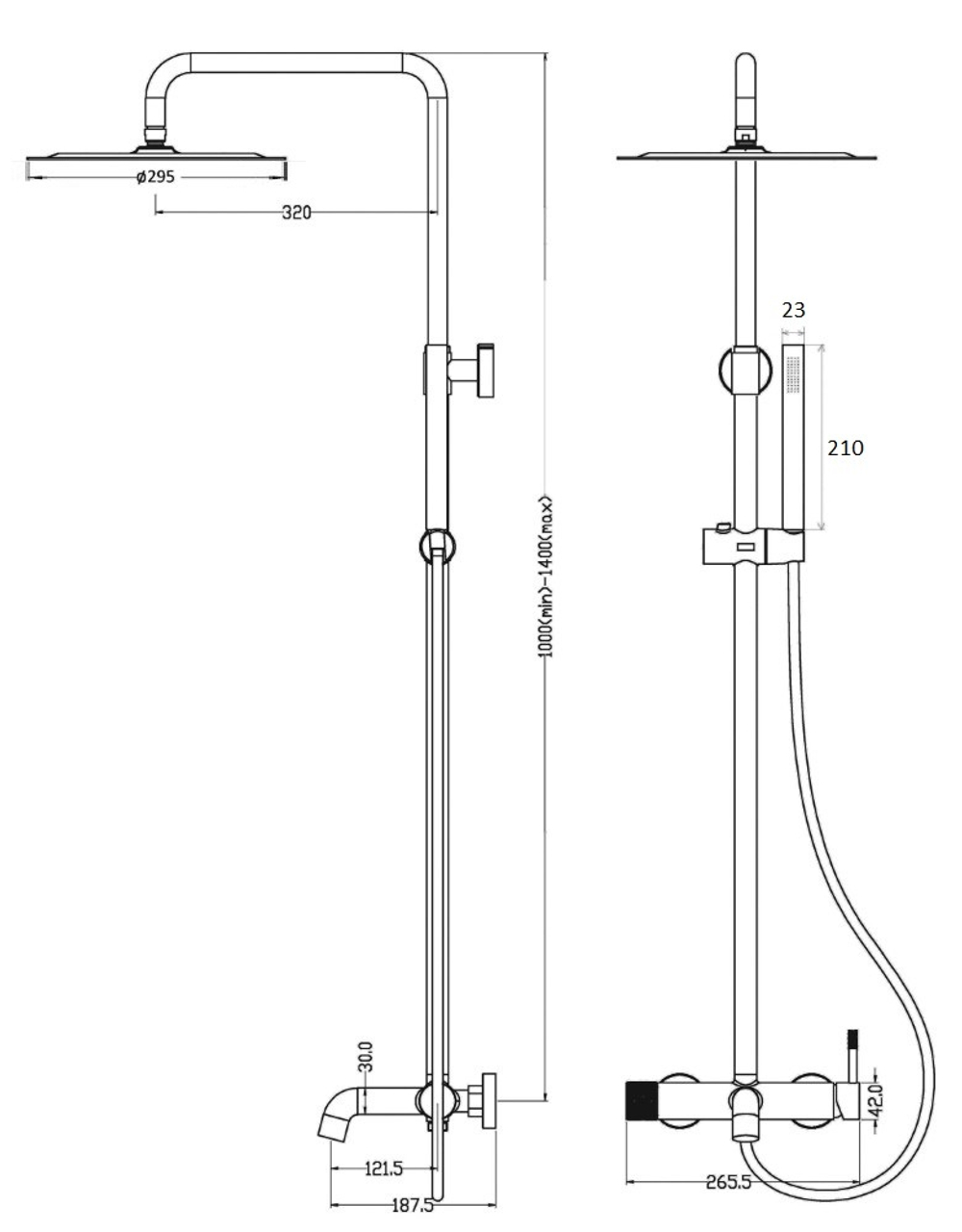 Стойка для душа со смесителем UNO черный хром