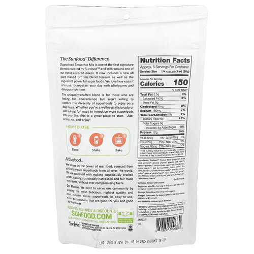 Sunfood, Сырая органическая смесь суперпродуктов для смузи, 227 г (8 унций)