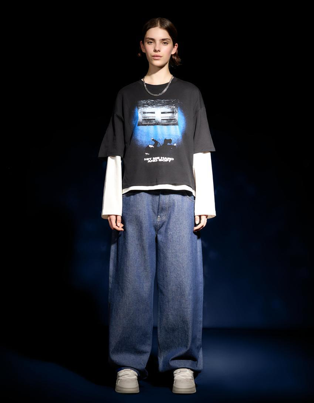 BERSHKA Футболка с коротким рукавом и принтом Billie Eilish, черный