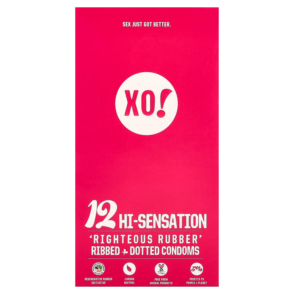 Here We Flo, XO! Rightous резиновый ребристый и точечный презерватив, без запаха, 12 шт.