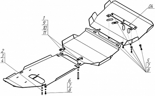 Защита картера Двигателя, Радиатора, КПП, Переднего дифференциала, Разд. коробки. 3 мм, Сталь для Haval H9 2017-н.в. MOTODOR.13114