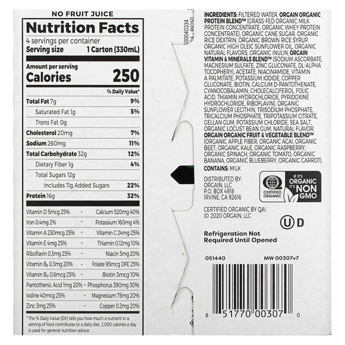 Orgain, Organic Nutrition, питательный коктейль, клубника и сливки, 4 упаковки по 330 мл (11 жидк. унц.)