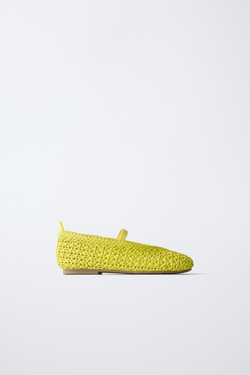 ZARA ПЛЕТЕНЫЕ БАЛЕТКИ, ЖЕЛТЫЙ