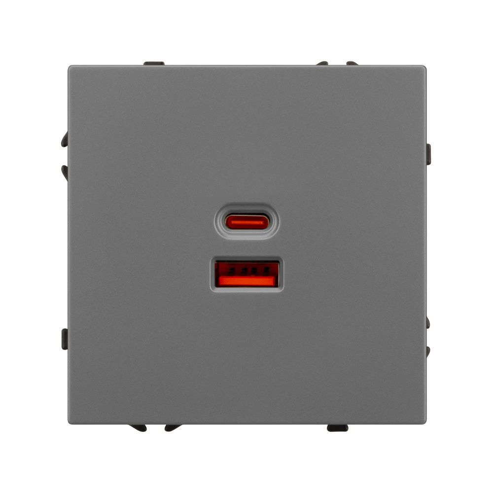 Механизм розетки с быстрой USB зарядкой SCT-NOBE-MUAC-SFPL-FC-GR (65W, QC3) (Arlight, Серый базальт) 054319