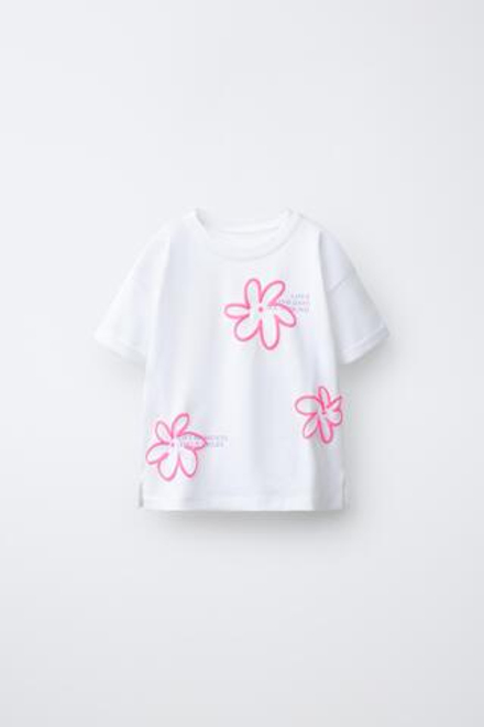 ZARA ФУТБОЛКА С РЕЛЬЕФНЫМ ПРИНТОМ, БЕЛЫЙ