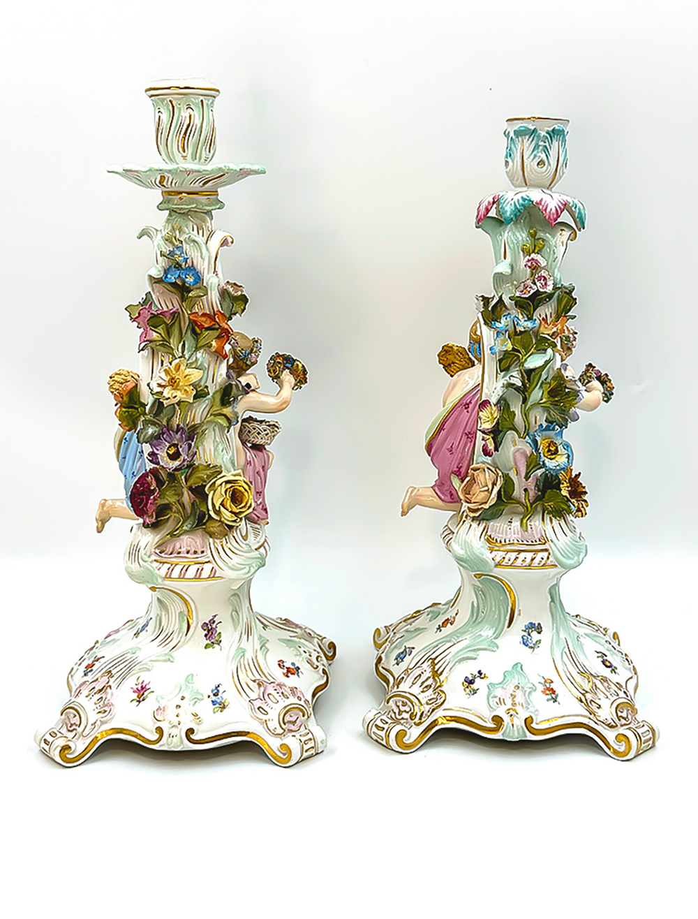 Пара подсвечников Времена года. Meissen (Мейсен). Германия. 19в. Фарфор