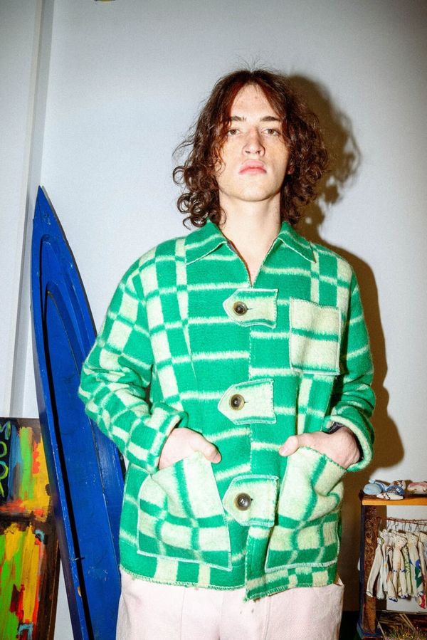 Куртка Шерстяная в Клетку / Green Plaid Jacket зеленая - фото 4