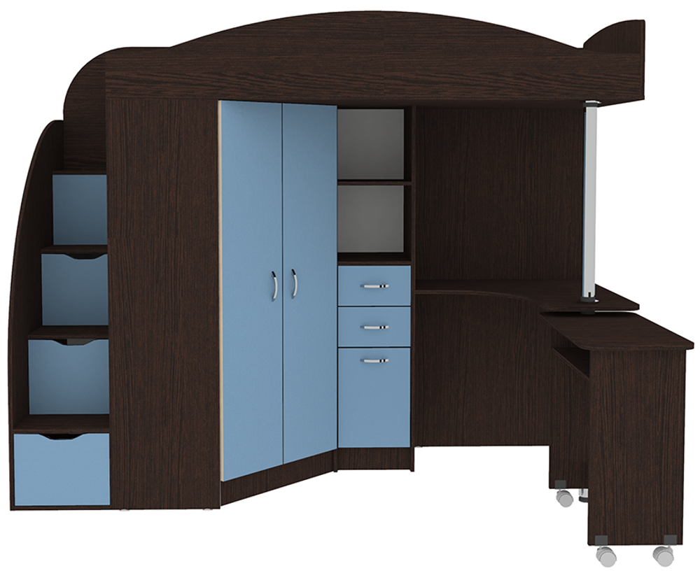 Кровать-чердак КарИВи Юниор 4 Венге Светло-синий, голубой