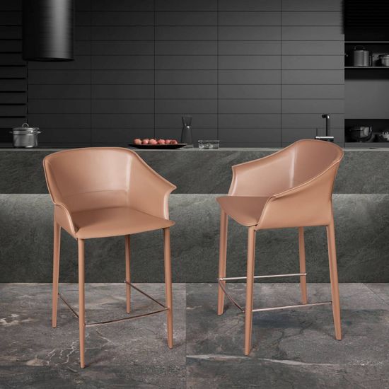 Стул полубарный GIO, кожа хаки-тауп