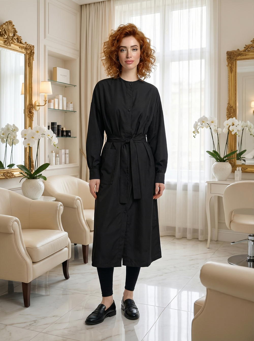 Кимоно парикмахерское для клиента с рукавами на манжетах