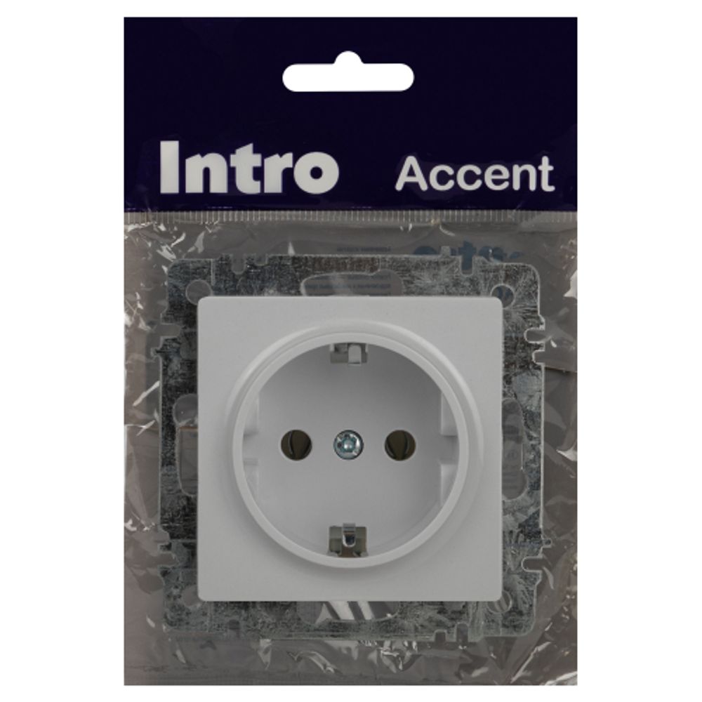 Розетка Intro Accent 6-202-01 2P+E Schuko, 16А-250В, IP20, СУ, AL/CU, белый