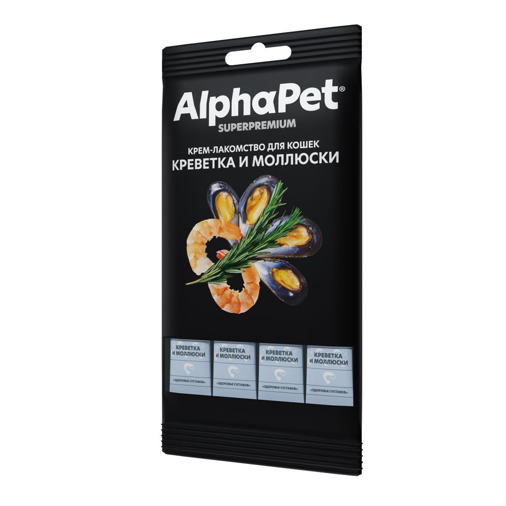 Крем-лакомство AlphaPet Superpremium для кошек с креветкой и моллюсками Крем-лакомство AlphaPet Superpremium для кошек с креветкой и моллюсками