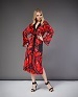 40-19 SS Платье-халат с принтом, красный, черный L