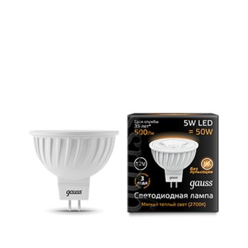 Лампа Gauss LED MR16 5W SMD 12V GU5.3 3000K Frost 201505105