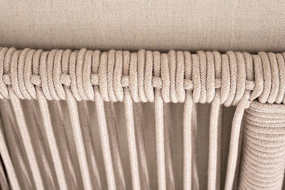 "Канны" угловой модуль плетеный из роупа, основание дуб, роуп бежевый круглый, ткань бежевая 052