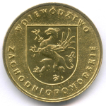 2 злотых 2005 год. Польша. Западно-Поморское воеводство. Латунь XF-AU