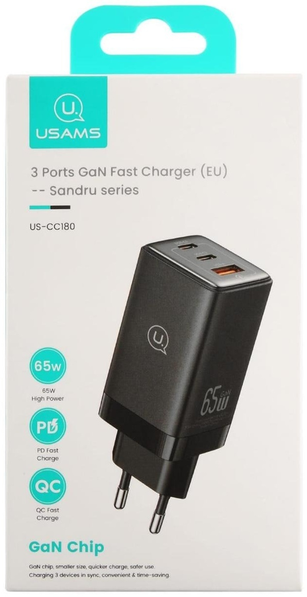Зарядное устройство Usams CC180 Sandru Series USB Type-C, USB черный