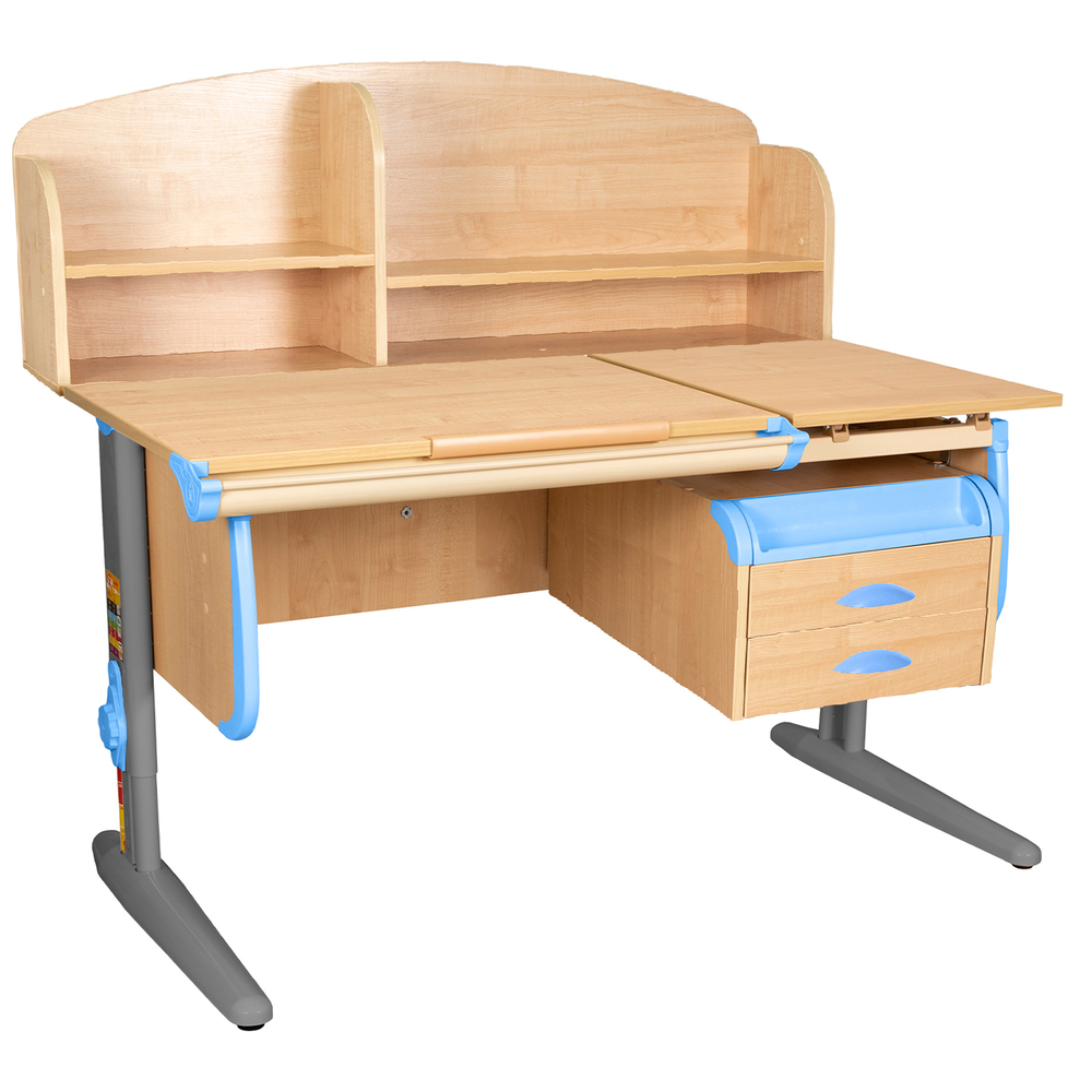 Растущая парта Дэми СУТ 25 с задней полкой СУТ.34.390 и навесной тумбой (1200×880 мм)