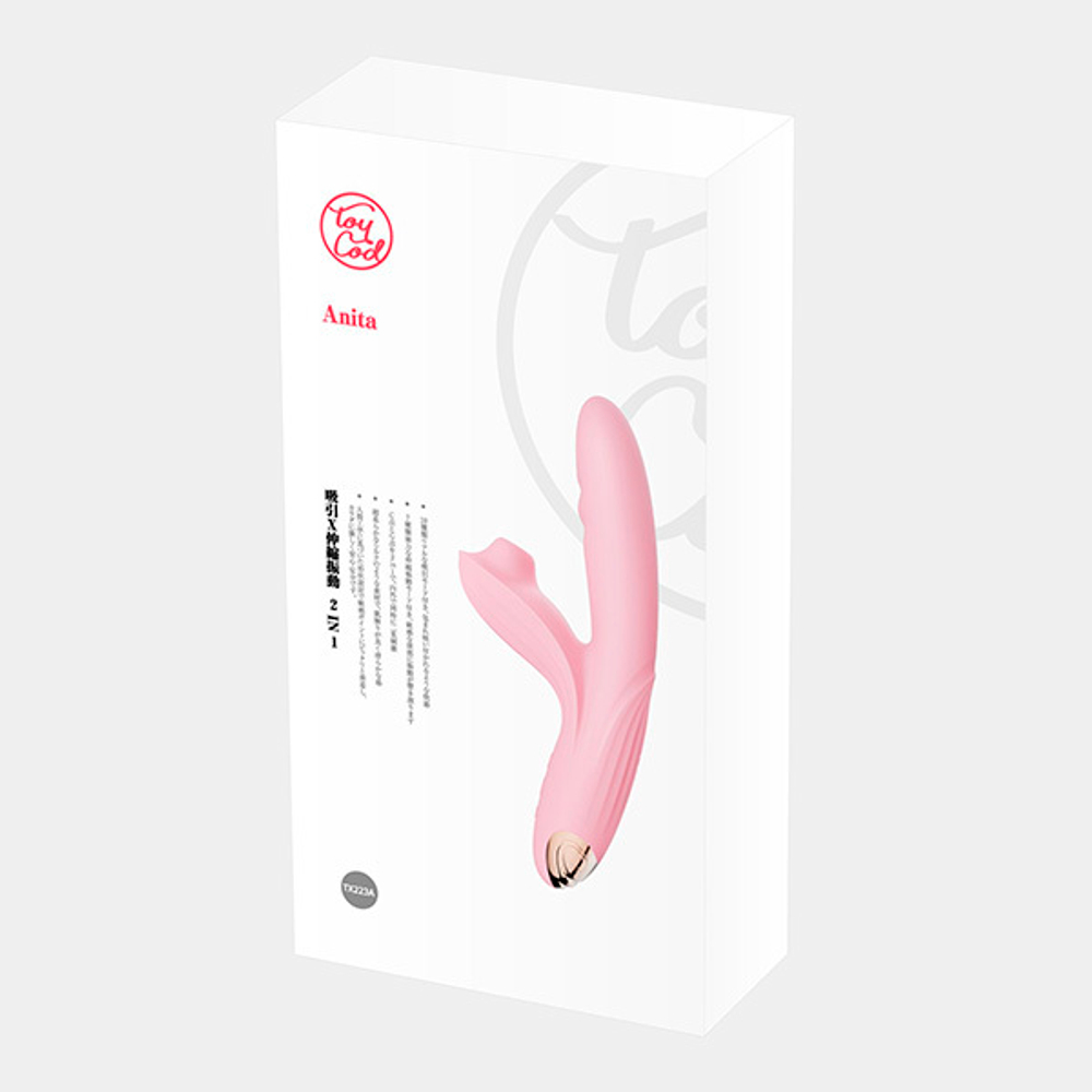 Розовый вибратор-кролик 21,1см с возвратно-поступательными движениями и вакуумом BeYourLover Anita Pink TX223A