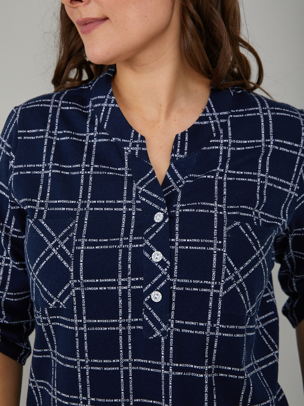 Блузка БЛ-131/синяя-клеткабуквы