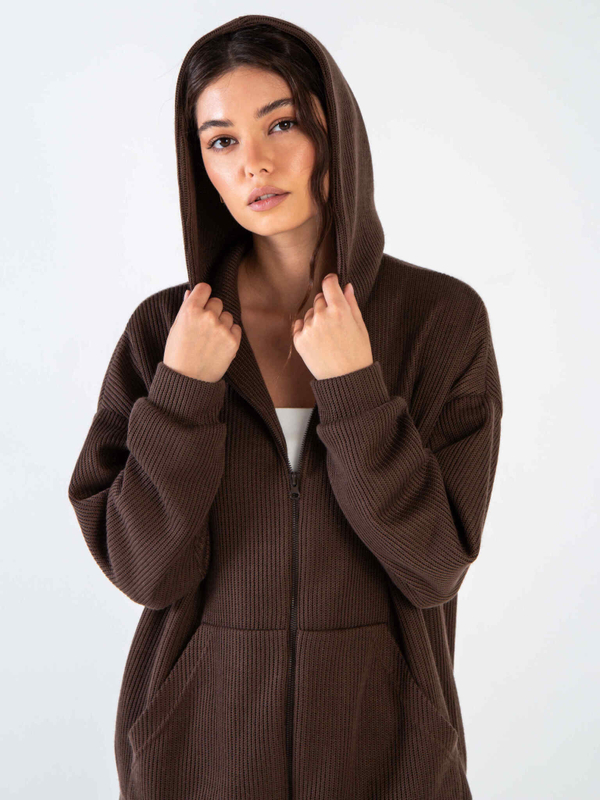 Худи на молнии из вязанного трикотажа Коричневая
