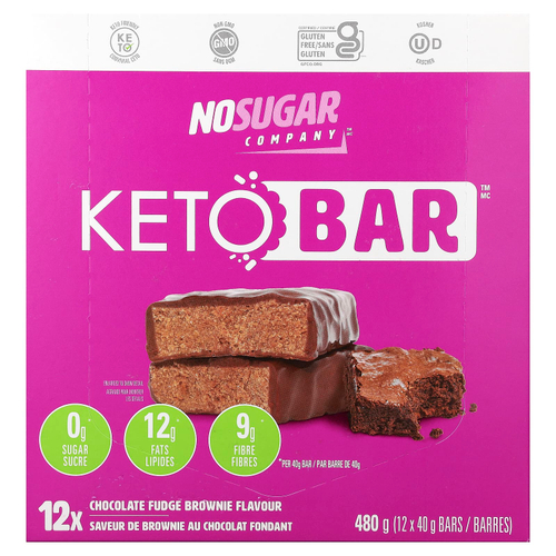 No Sugar Company, Keto Bar™, брауни с шоколадной помадкой, 12 батончиков по 40 г