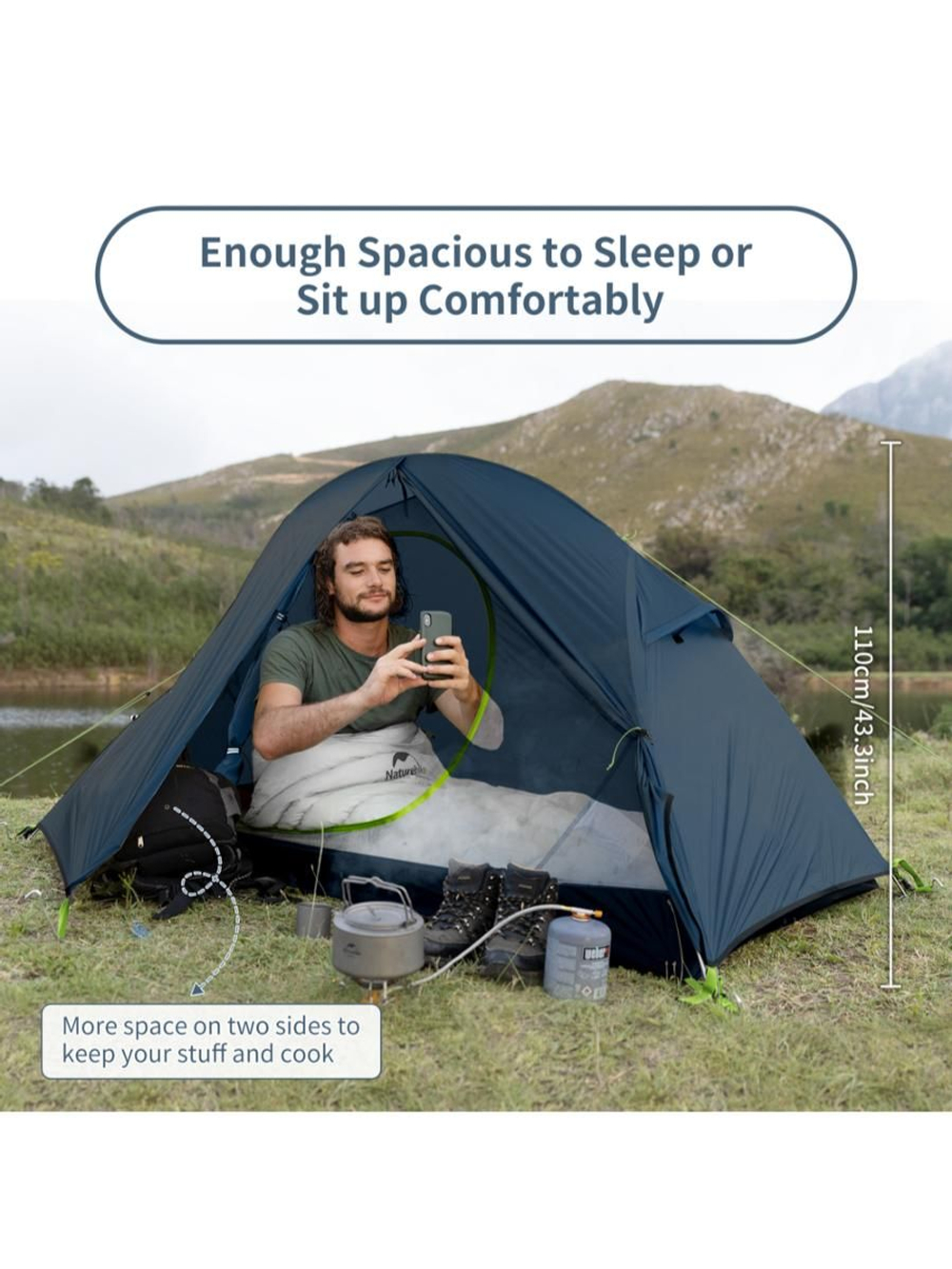 Палатка туристическая Naturehike NH18A095-D 20D одноместная сверхлегкая с ковриком, зеленая, 6927595735671