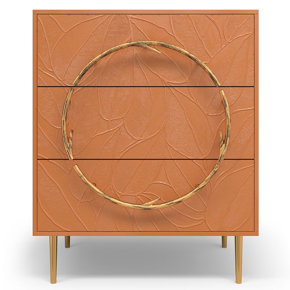 Комод Арт Колор leaves Стайл Голд с 3 ящиками Томленый оранжевый