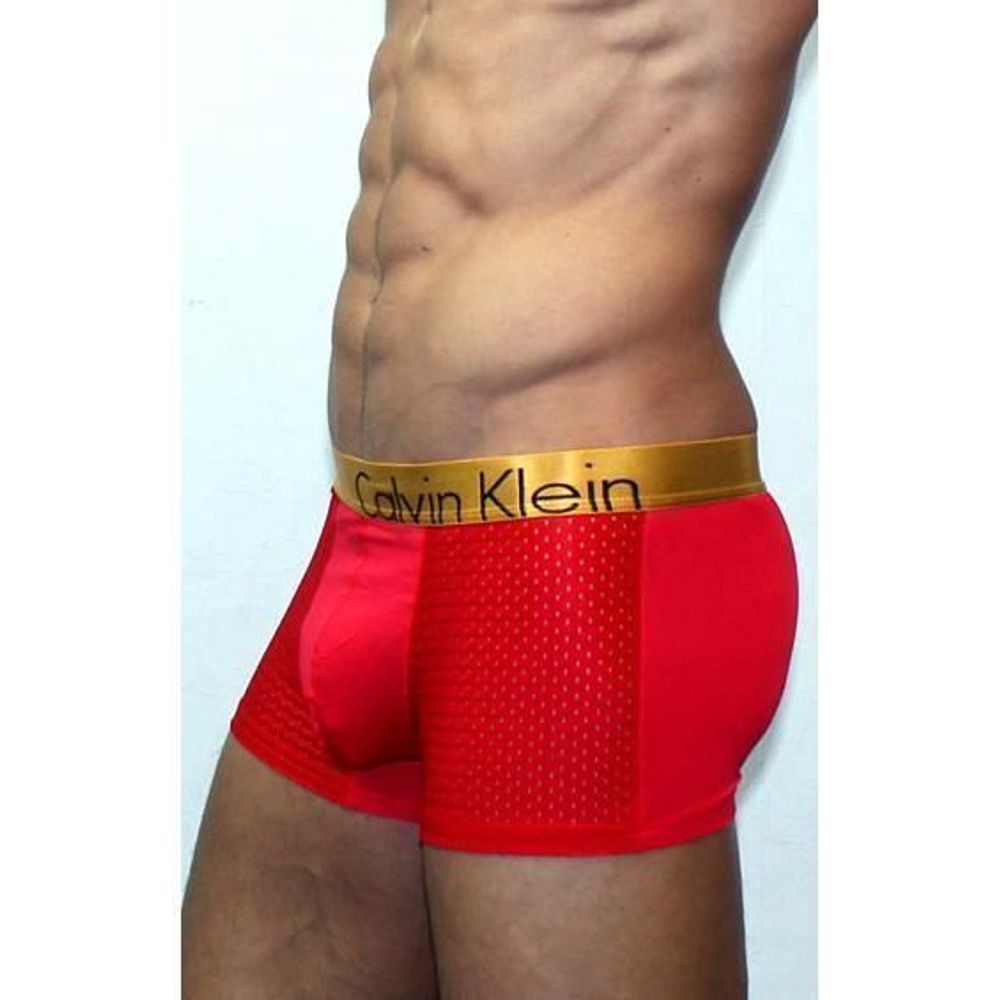 Мужские трусы боксеры красные с золотистой резинкой Calvin Klein Bold Boxer со вставкой