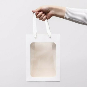 Пакет подарочный, с окном, 25 х 18 х 13 см, белый