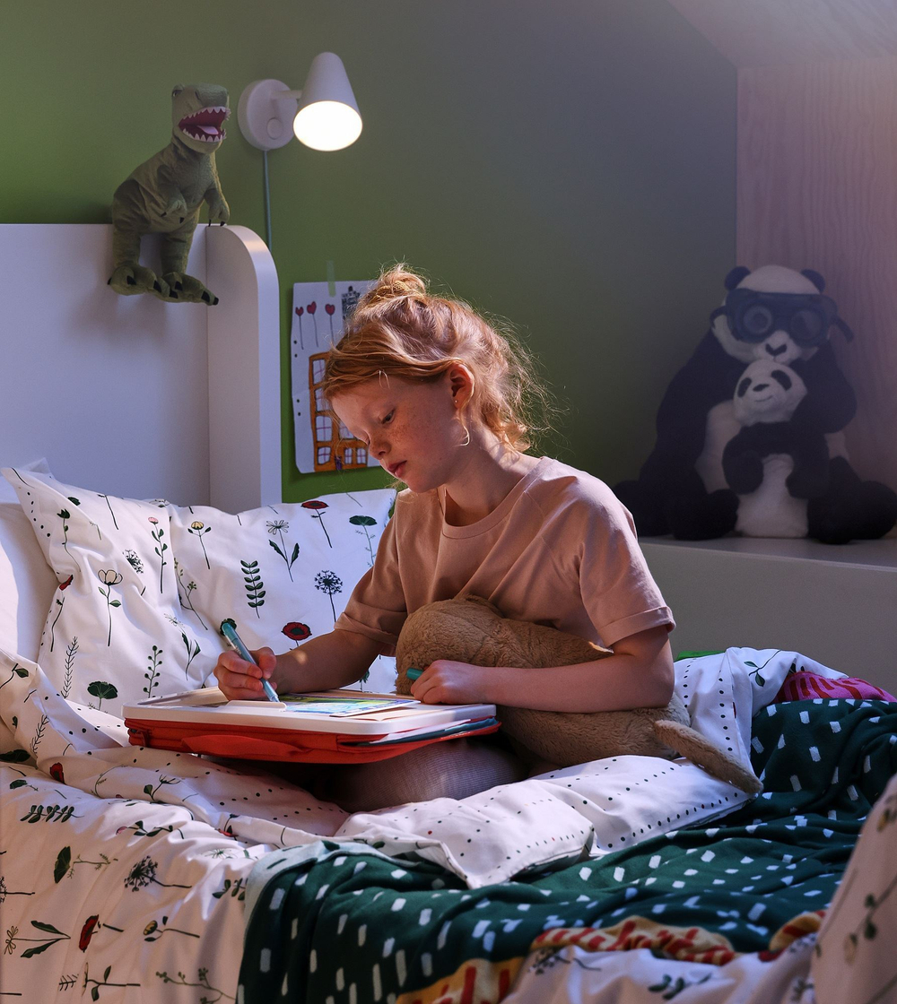 Комплект постельного белья IKEA NATTSLANDA (НАТТСЛЭНДА), Детский, Белый с рисунком, 150х200, 50х80 см