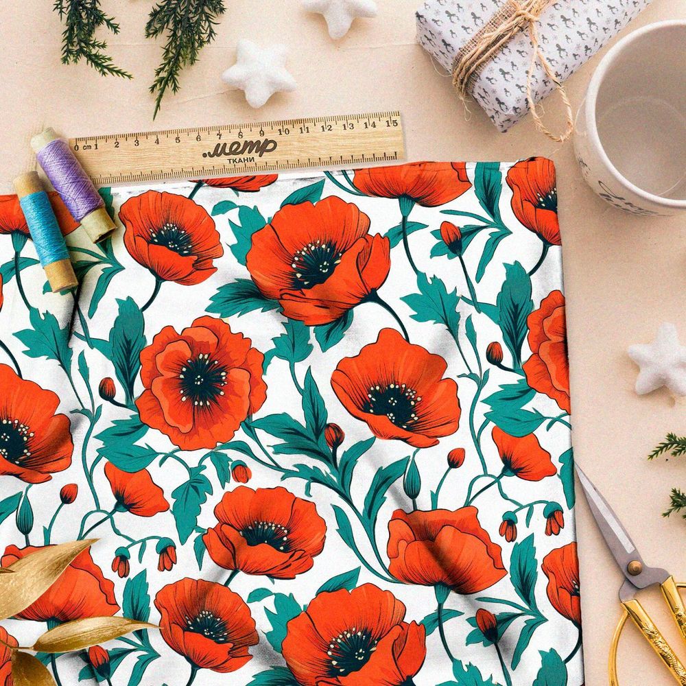 Ткань премиум дюспо маковая фантазия
